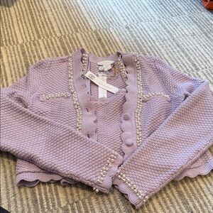 House of Harlow purple cami and cardigan with pearls. Size small